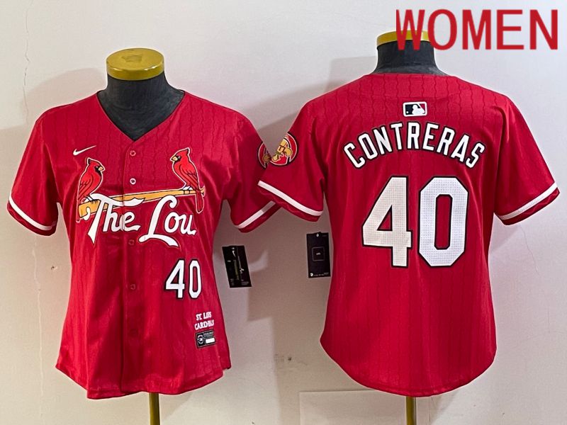 Women St.Louis Cardinals #40 Contreras Red City Edition 2024 Nike MLB Jersey style 1